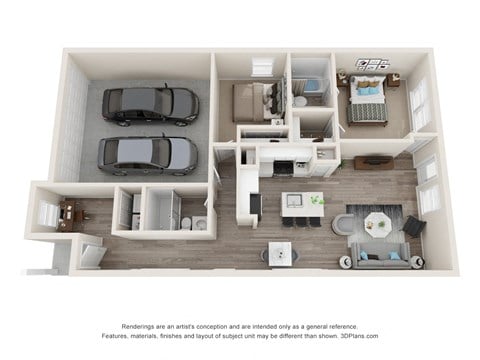Floor plan for 2 beds, 2 baths, 1122 sqft